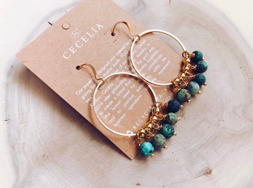 Matte Turquoise Boho Hoop Earrings