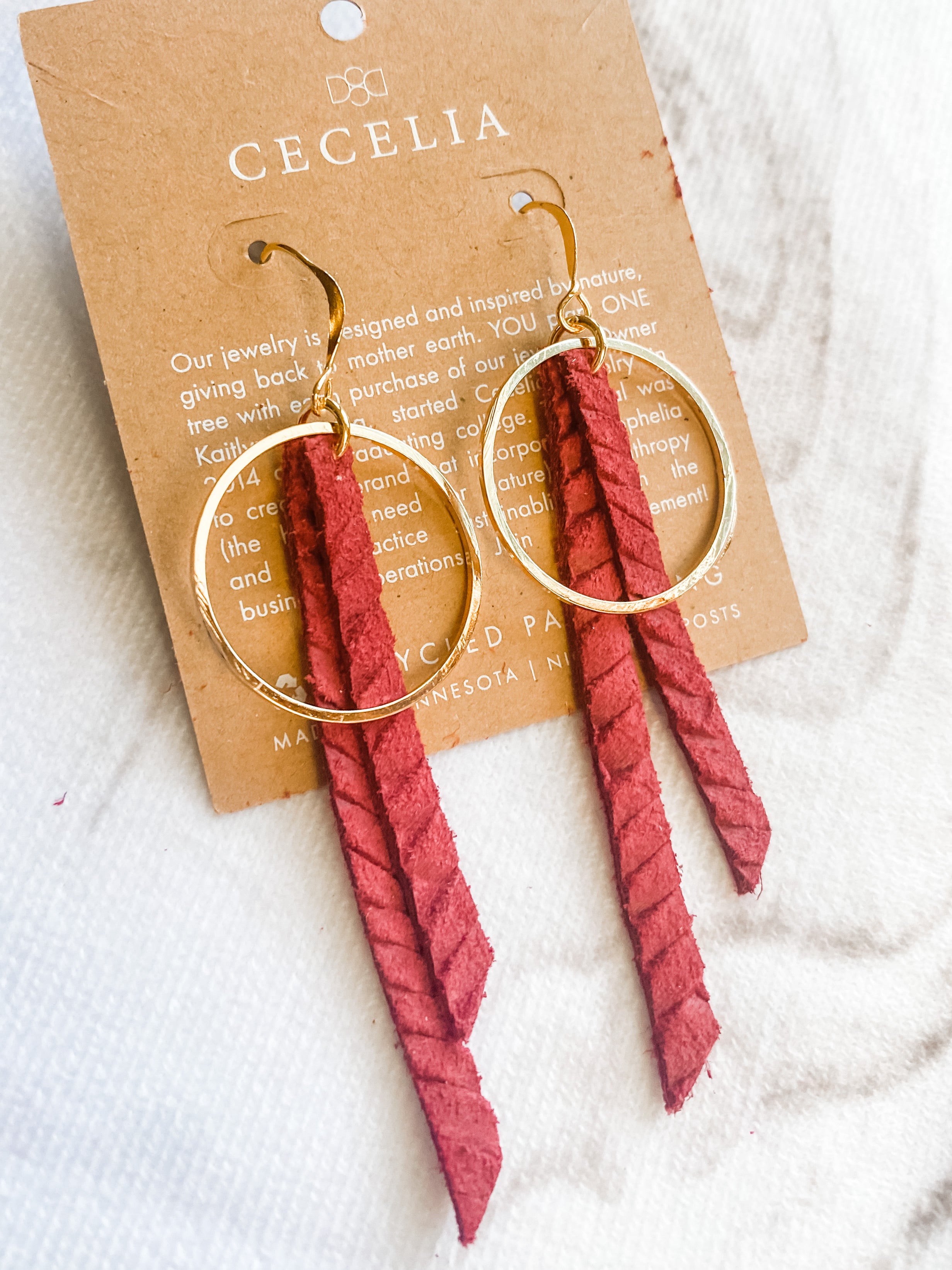 Raspberry Tassel Hoop Earrings