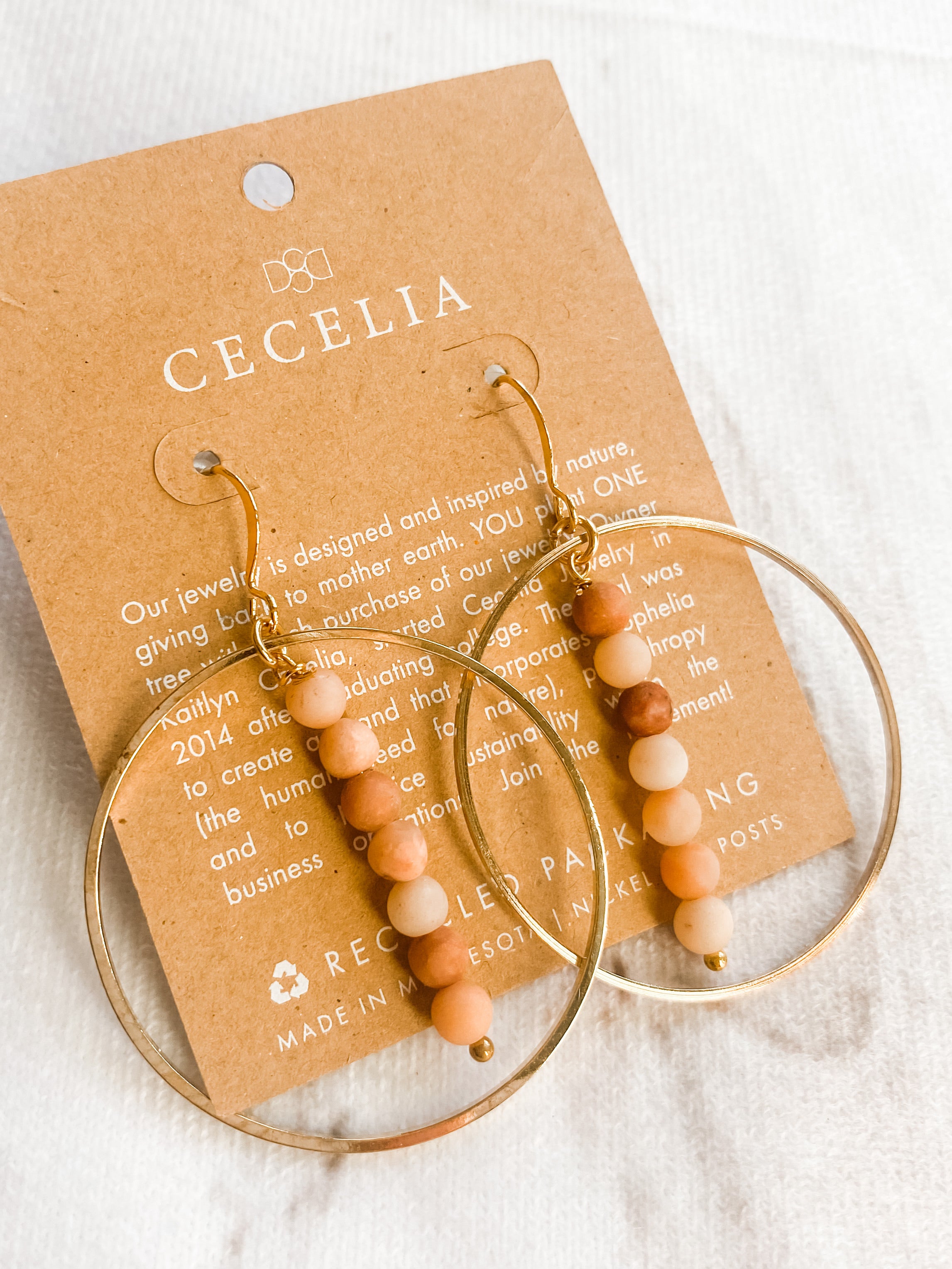 Coral Agate Drop Hoop Earrings
