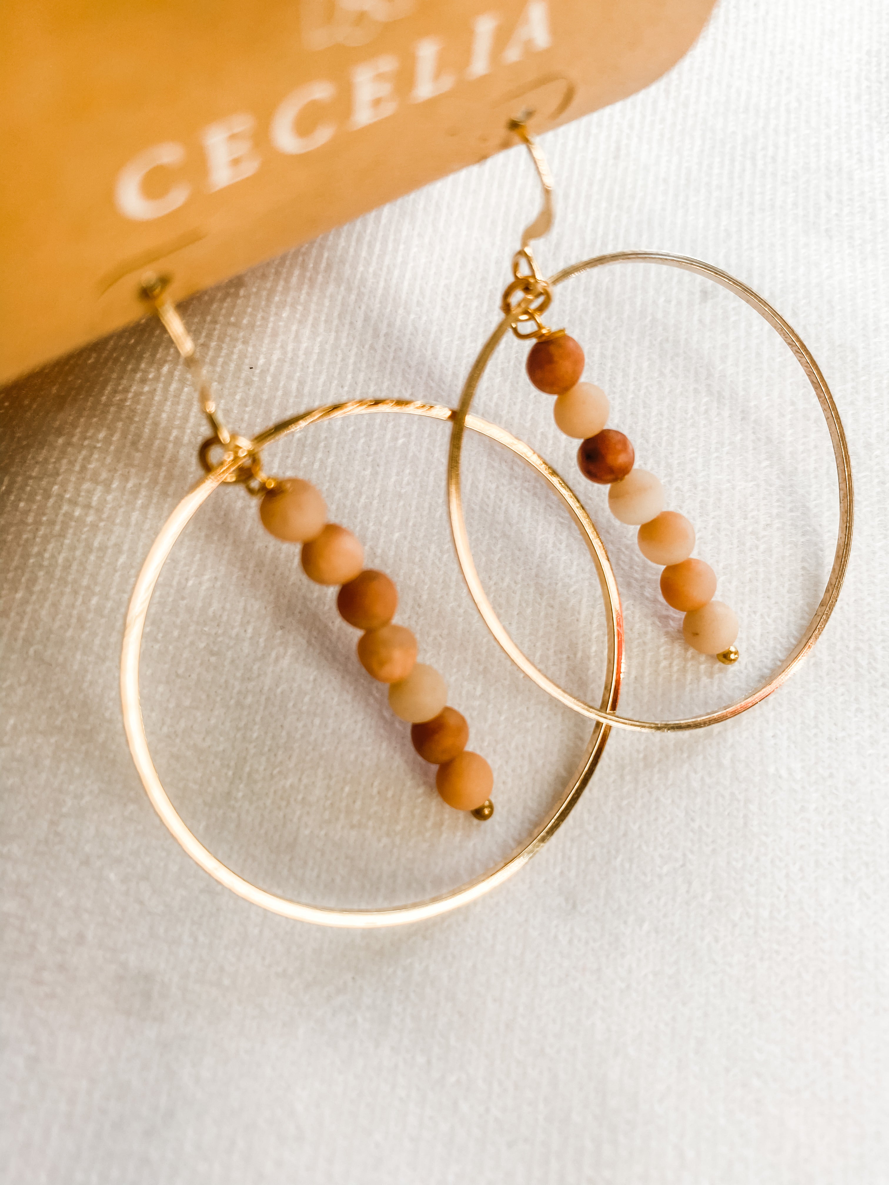 Coral Agate Drop Hoop Earrings