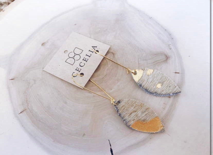 Gold Cow Hide Drop Earrings