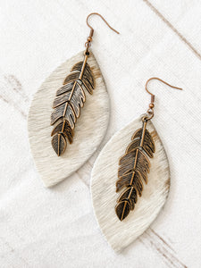 Leather Oval Hair-on Hide Feather Earrings