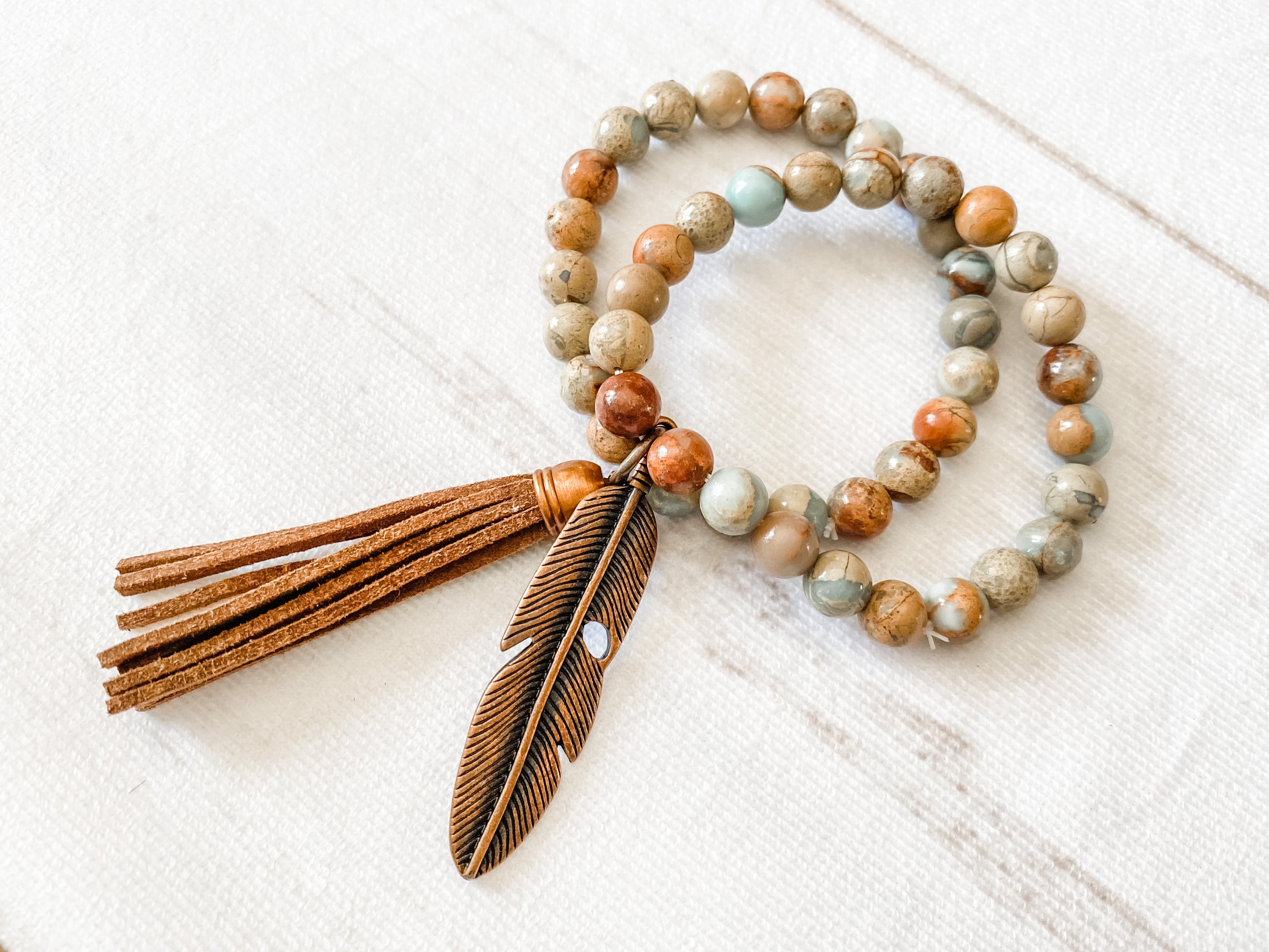 Aqua Terra Double Strand Beaded Bracelet with Tassel