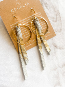 Gold Cow Hide Tassel Hoop Earrings