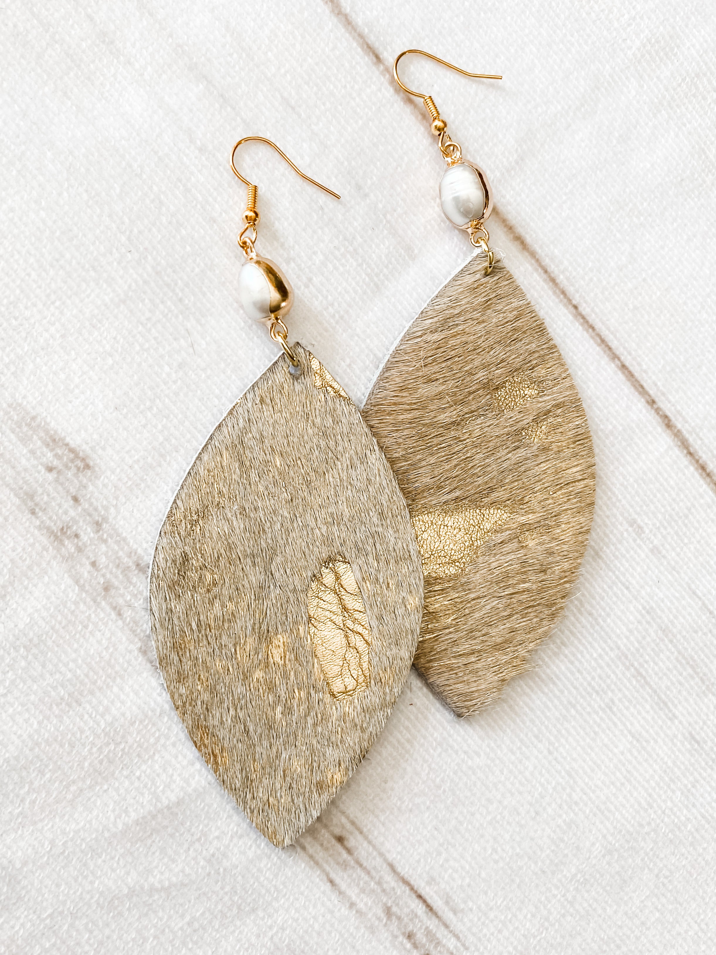 Gold + Cream Hair-on Hide with Pearl