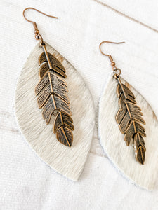 Leather Oval Hair-on Hide Feather Earrings