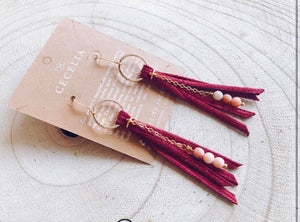 Embossed Raspberry Tassel Earrings