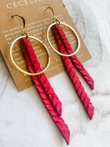 Raspberry Tassel Hoop Earrings